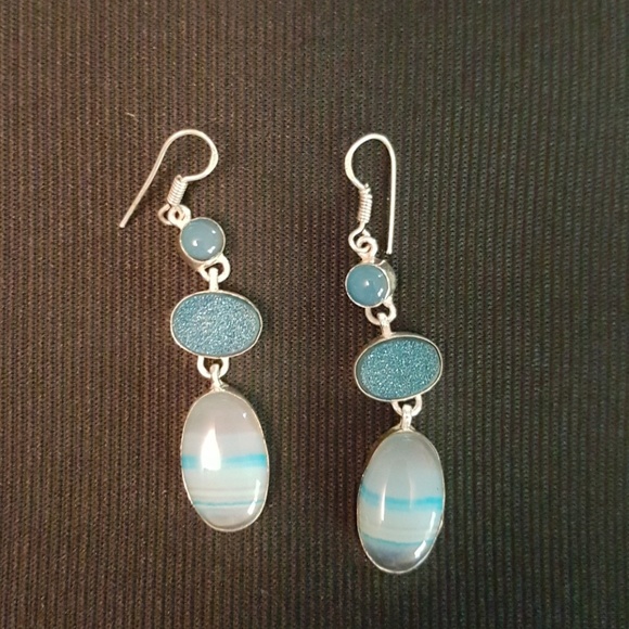 Sterling silver with aqua colored semi-precious St - Picture 1 of 1